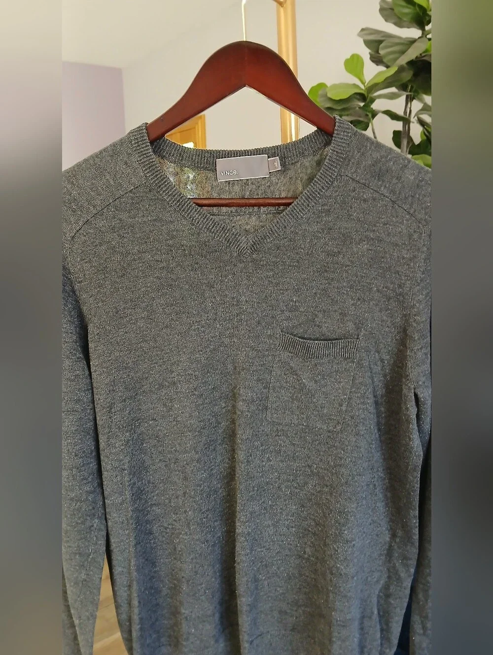 Vince Men's Sweater Linen Blend in Dark Gray. Size L